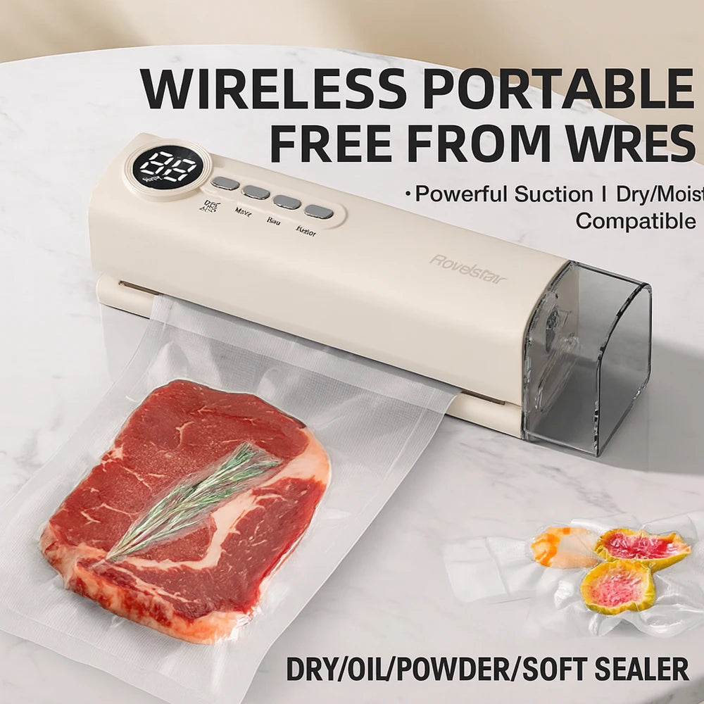 Seladora a vácuo portátil sem fio para armazenamento de alimentos/USB