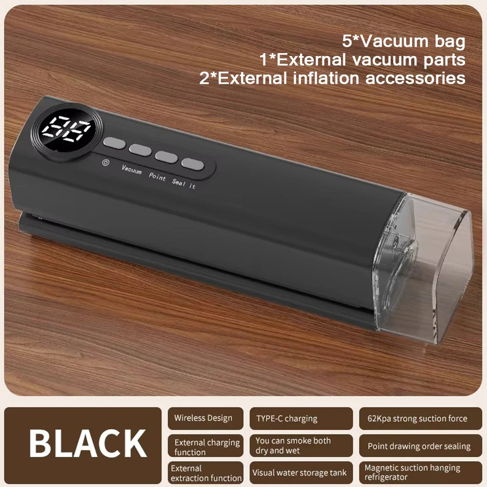 Seladora a vácuo portátil sem fio para armazenamento de alimentos/USB