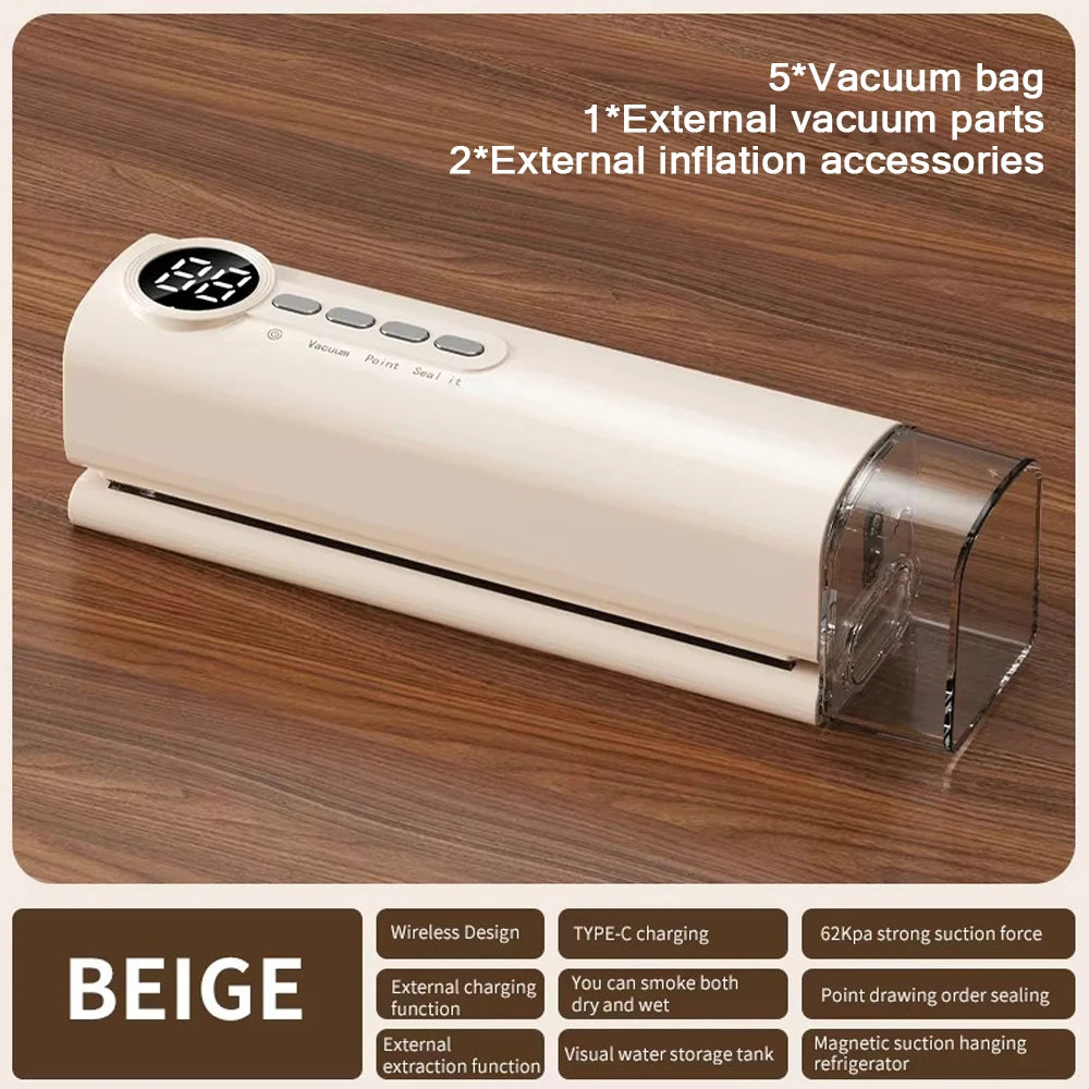 Seladora a vácuo portátil sem fio para armazenamento de alimentos/USB