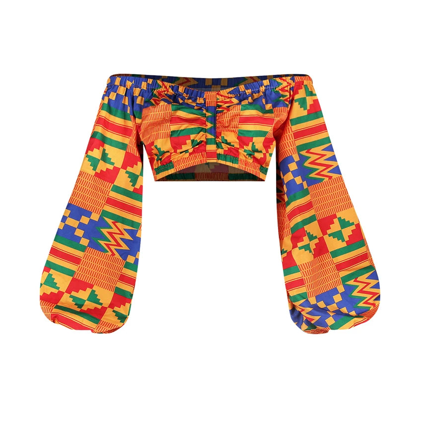 Vestido africano feminino para o outono, conjunto de duas peças, manga comprida