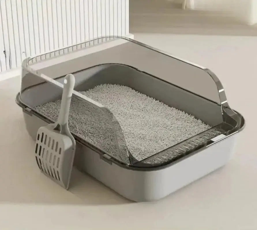 Caixa de areia semi-fechada para gatos, à prova de respingos, bandeja sanitária para gatinhos com…