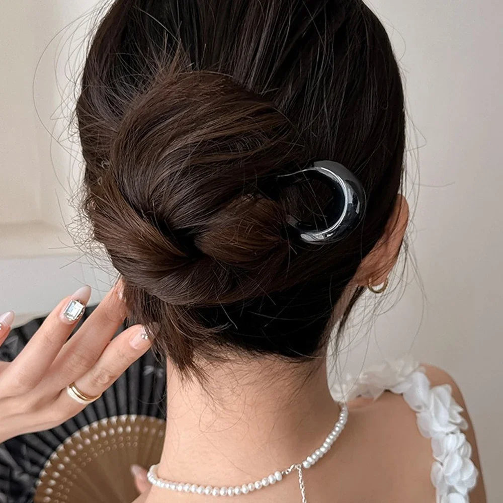 Französische Stile Gewellte U-förmige Haarnadeln 2-zackige Haargabeln aus Harz für Dutt, Chignons, Damen, Mädchen, Party-Frisur-Accessoires