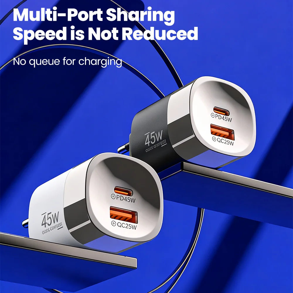 Carregador de parede Elough de 45 W com USB Tipo C e carregamento super rápido de 2 portas.