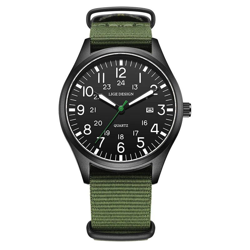 Relógio masculino LIGE, modelo simples e moderno, para uso casual ao ar livre e esportivo, com pulseira de couro.