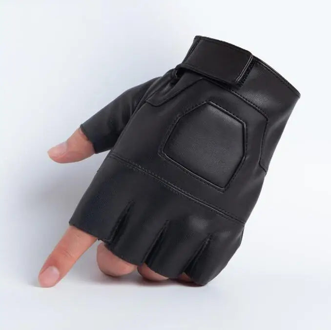 Luvas masculinas de couro sem dedos, estilo motoqueiro, cano alto.