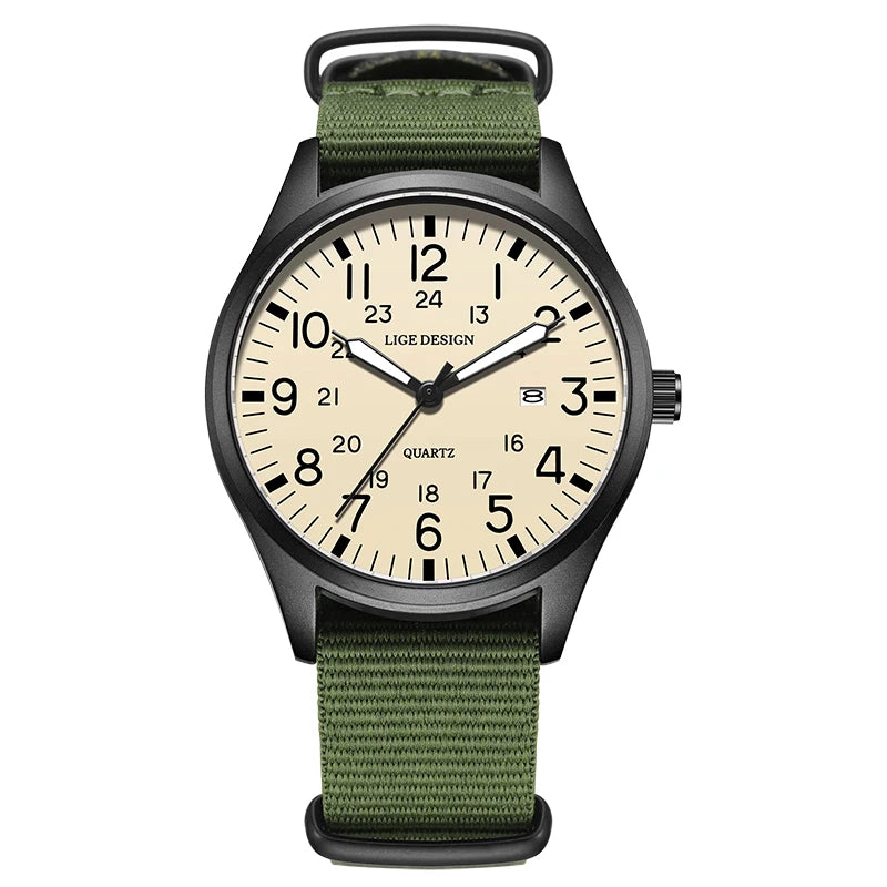 Relógio masculino LIGE, modelo simples e moderno, para uso casual ao ar livre e esportivo, com pulseira de couro.