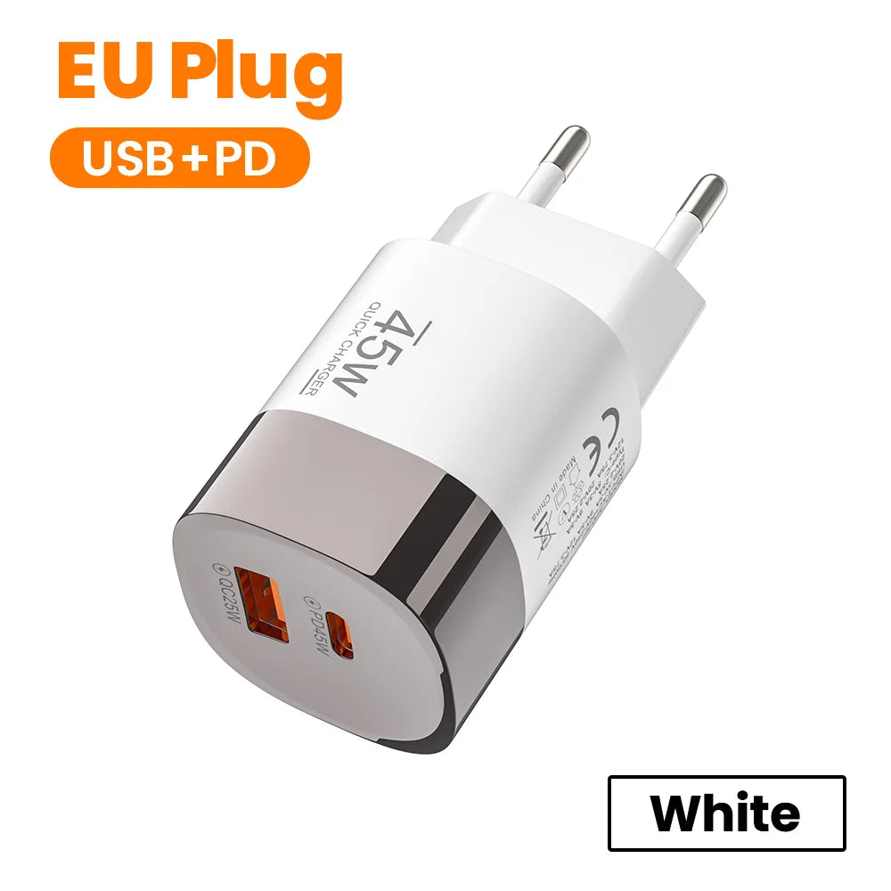 Carregador de parede Elough de 45 W com USB Tipo C e carregamento super rápido de 2 portas.