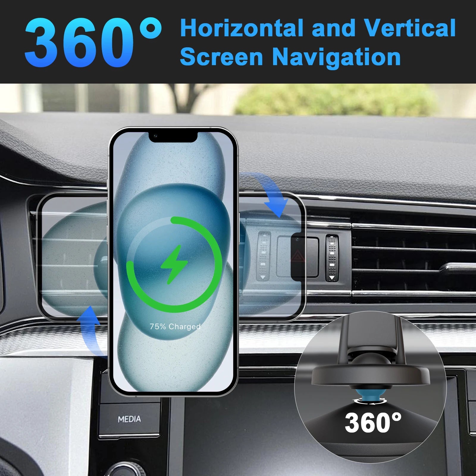 Suporte Magnético com Carregamento Rápido para Carro (15W)