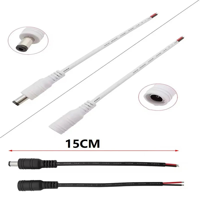 1/5/10 peças Cabo de alimentação DC macho-fêmea Adaptador de conector 5,5x2,1mm