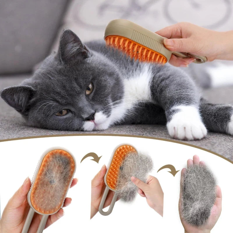 Escova removedora de pelos para gatos, escova a vapor para gatos, escova de limpeza elétrica, luva