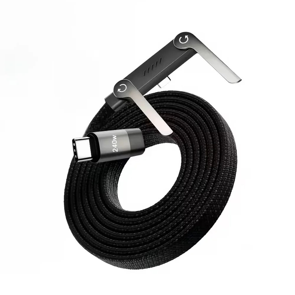 Cabo Tipo-C Rápido 240W em Nylon com Suporte Dobrável Integrado