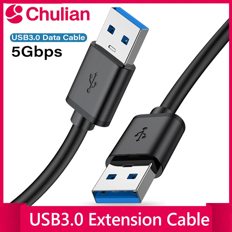 Cabo USB 3.0 curto com conector duplo USB A macho para gabinete de HDD.
