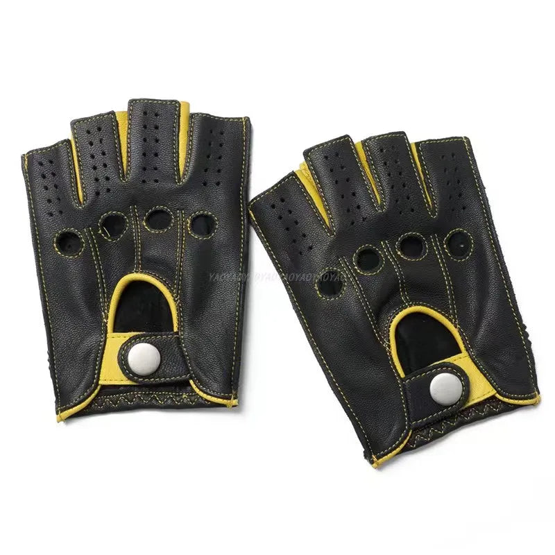 Luvas masculinas de couro genuíno para motociclismo, para uso externo, em pele de cabra