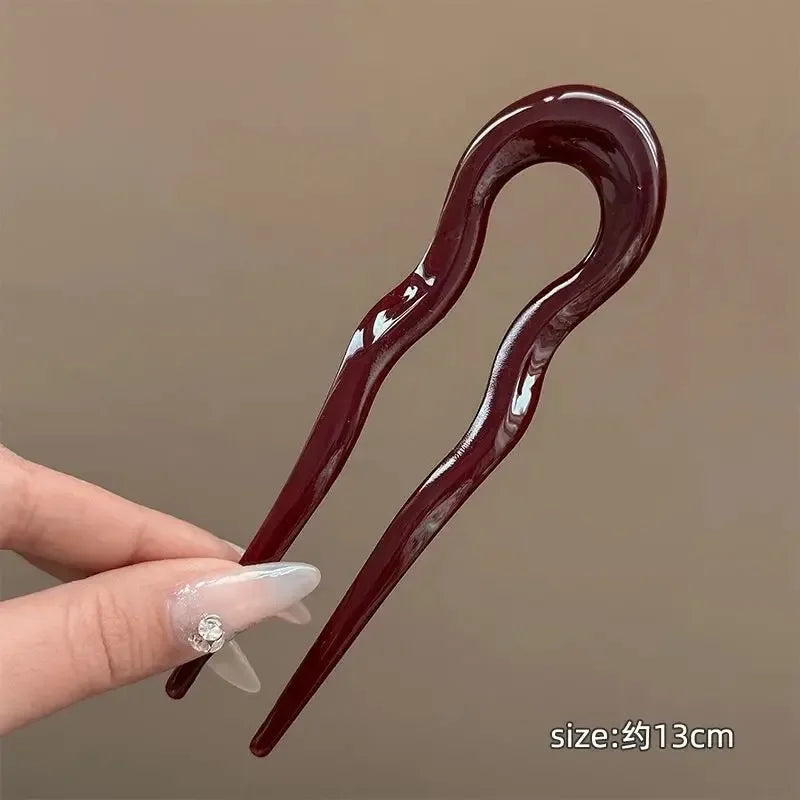 Grampo de cabelo ondulado em formato de U, estilo francês, com 2 pontas, em resina, ideal para coques…