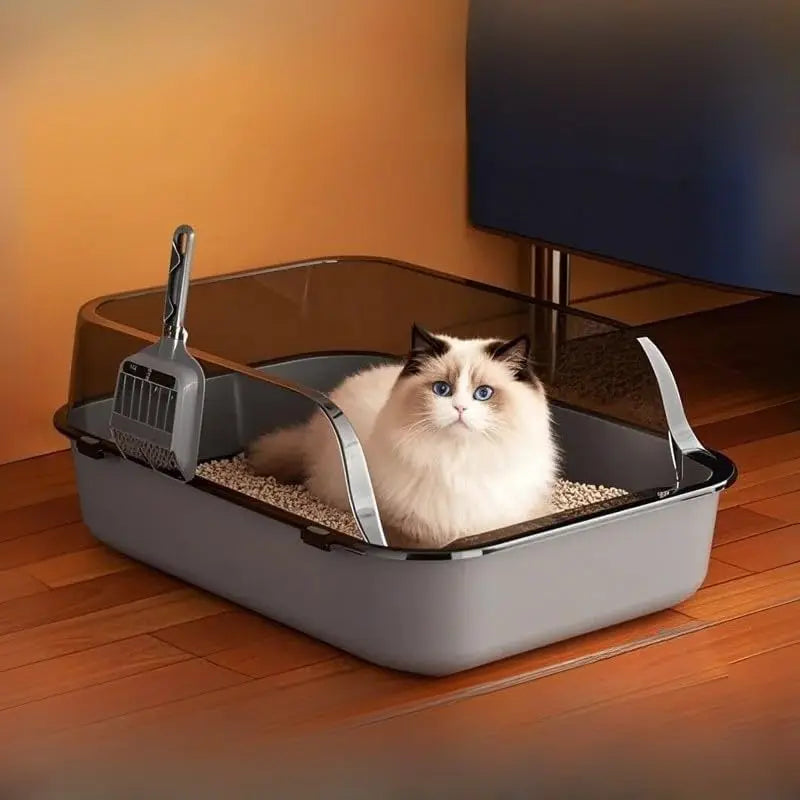 Caixa de areia semi-fechada para gatos, à prova de respingos, bandeja sanitária para gatinhos com…