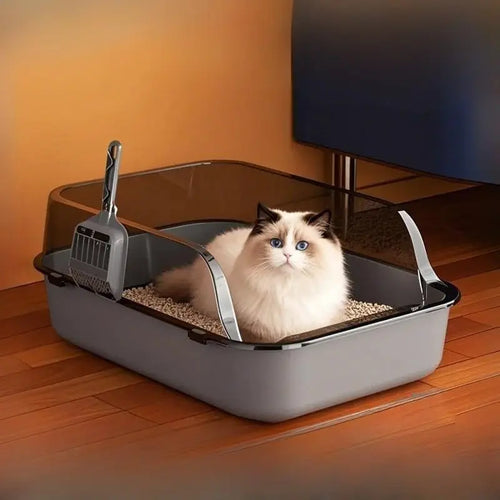 Caixa de areia semi-fechada para gatos, à prova de respingos, bandeja sanitária para gatinhos com…