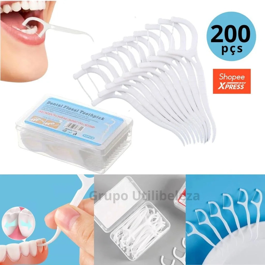 200 Unidades Fio Dental Haste Arqueada Ultr Fina Ideal Para Crianças E…