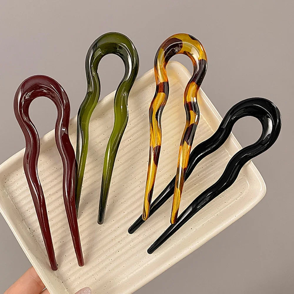 Französische Stile Gewellte U-förmige Haarnadeln 2-zackige Haargabeln aus Harz für Dutt, Chignons, Damen, Mädchen, Party-Frisur-Accessoires