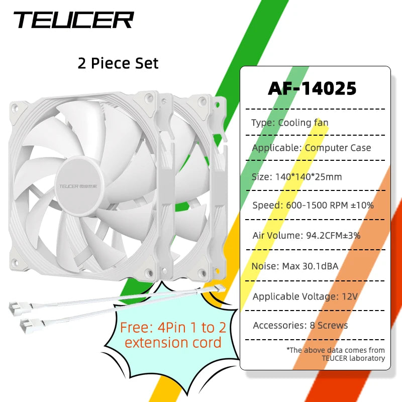 TEUCER AF-14025 PC Fan 140mm Case Fan 4Pin PWM 600-1500RPM High Performance Quiet Computer Fans
