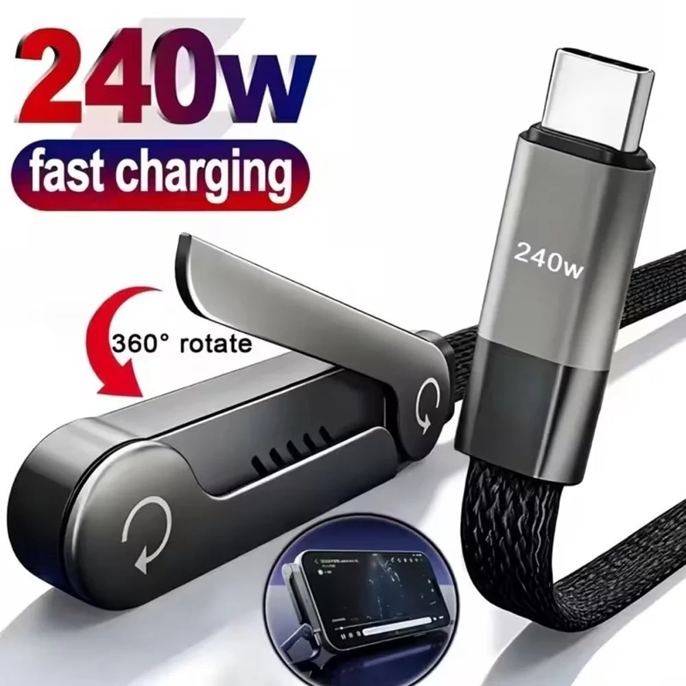 Cabo Tipo-C Rápido 240W em Nylon com Suporte Dobrável Integrado