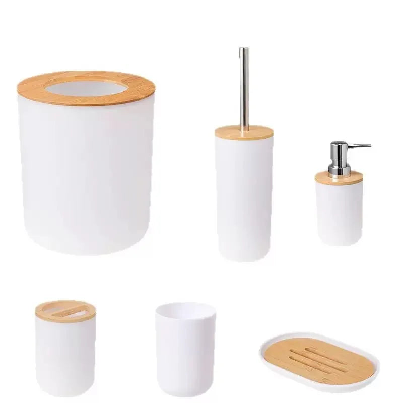 Conjunto de seis peças para banheiro doméstico, incluindo porta-escova de dentes e escova sanitária
