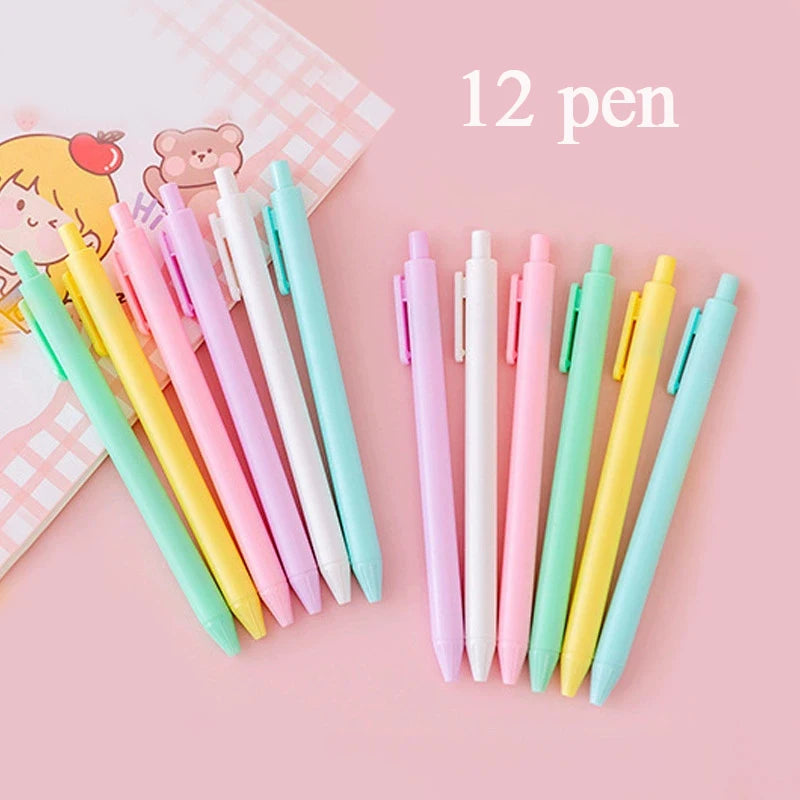 Conjunto de 6/12 Canetas Gel Retráteis com Formato de Macaron, 0,5 mm, Tinta Preta de Secagem Rápida