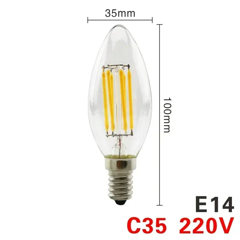 Lâmpada LED retrô Edison E14 E27 AC 220 2W 4W 6W 8W Lâmpada de vidro vintage C3…