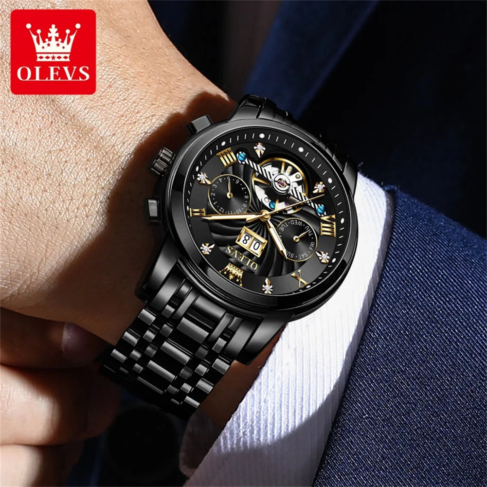 Relógio masculino clássico OLEVS Tourbillon multifuncional totalmente automático