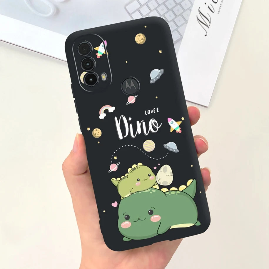 Capa de silicone com estampa de dinossauro para Moto E20 (XT2155 XT2155-1).