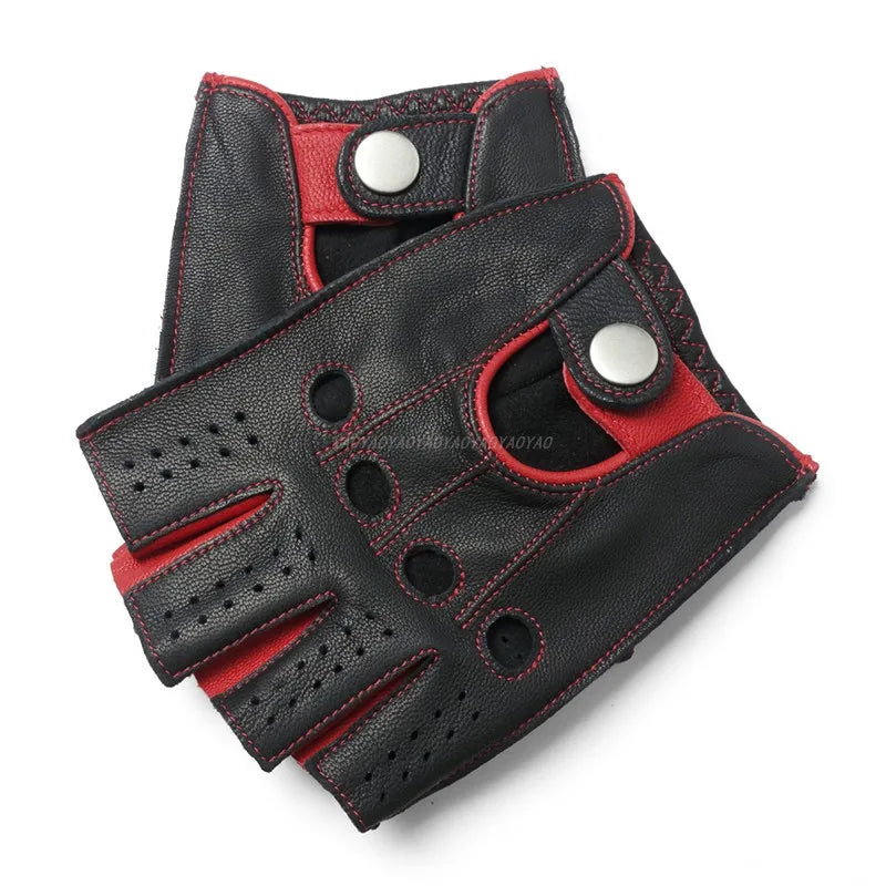Luvas masculinas de couro genuíno para motociclismo, para uso externo, em pele de cabra