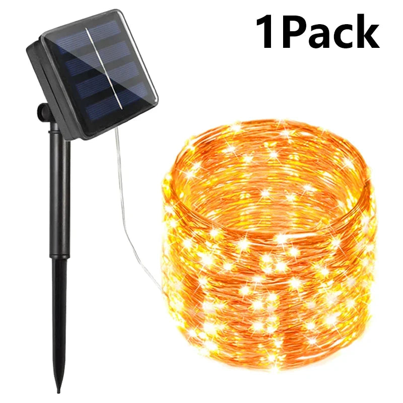 Cordão de luzes LED solares de 7M/12M/22M/32M para caminhos externos