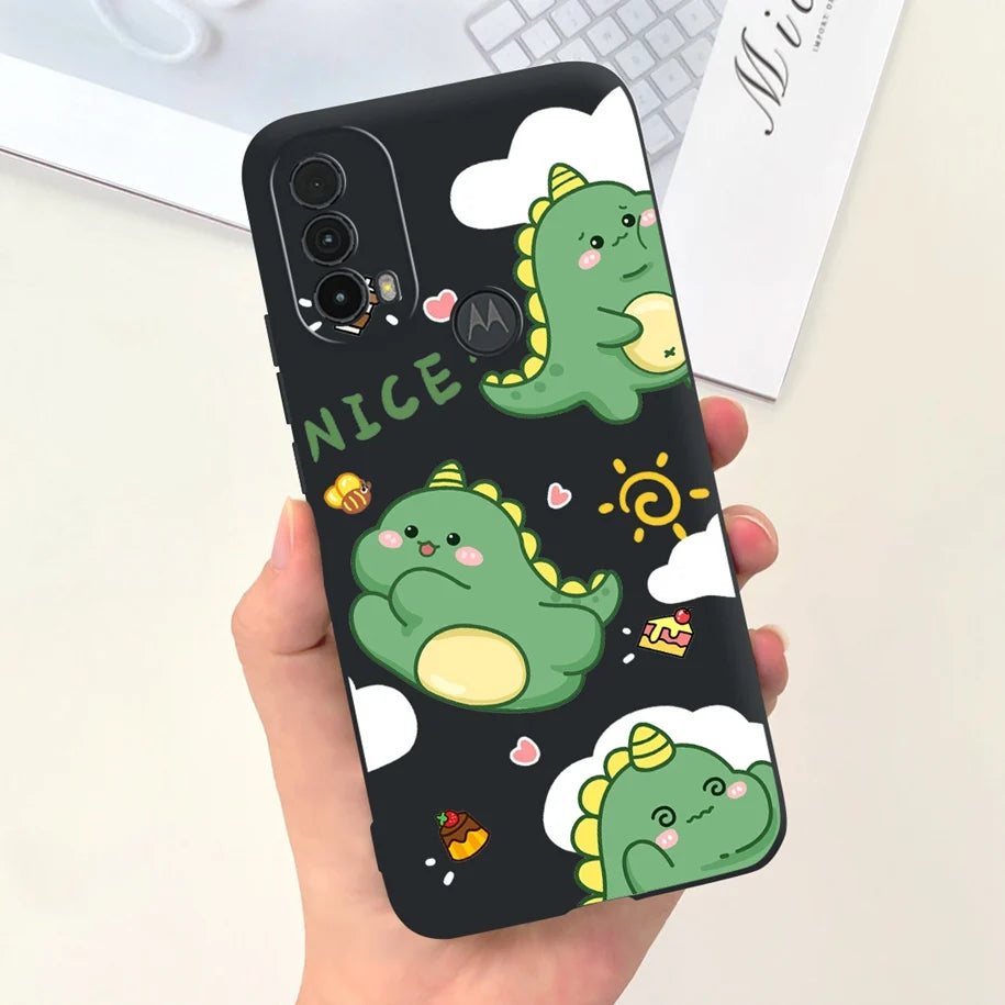 Capa de silicone com estampa de dinossauro para Moto E20 (XT2155 XT2155-1).
