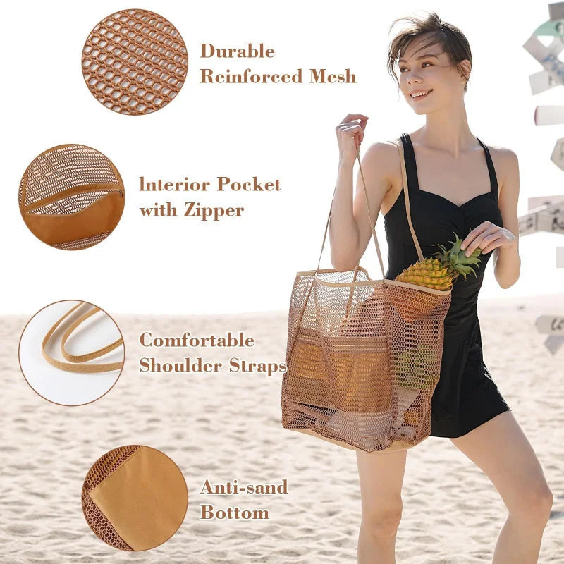 Bolsa de praia dobrável em tela, bolsa de ombro feminina para o verão, ideal para atividades ao ar livre