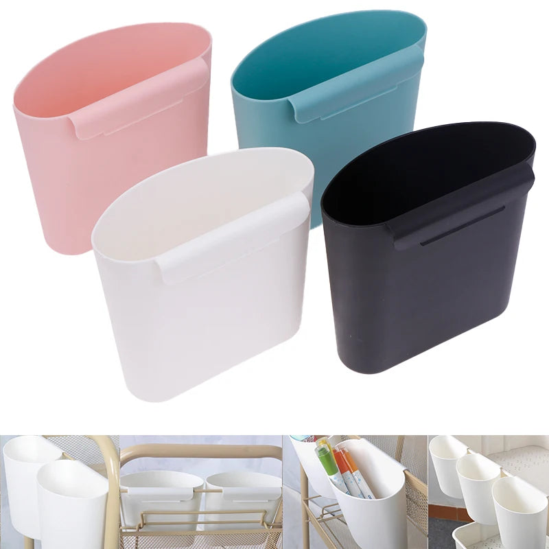Cesto de armazenamento de plástico para pendurar na parte de trás, para uso doméstico, na cozinha e no banheiro.