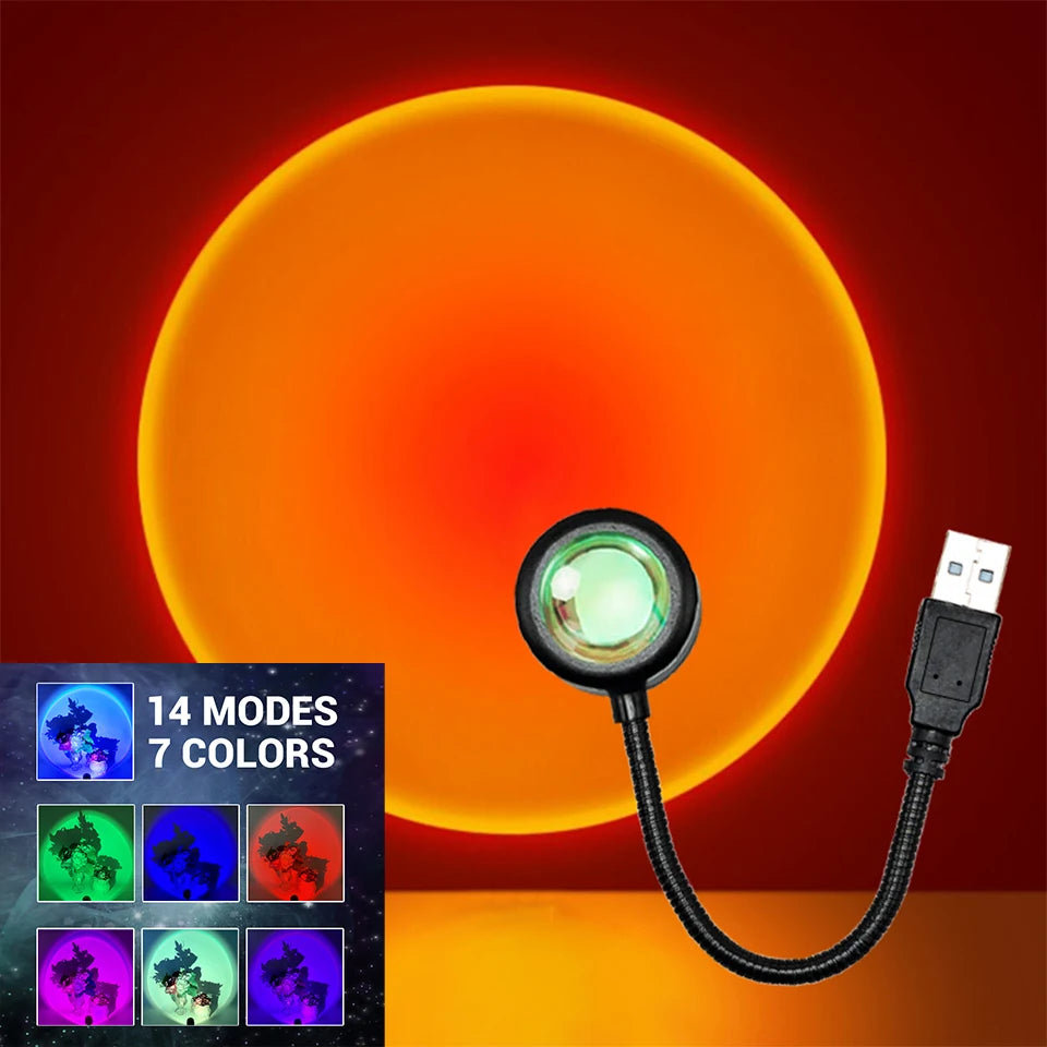 Luminária noturna LED com projetor USB para pôr do sol, decoração de festa de aniversário...
