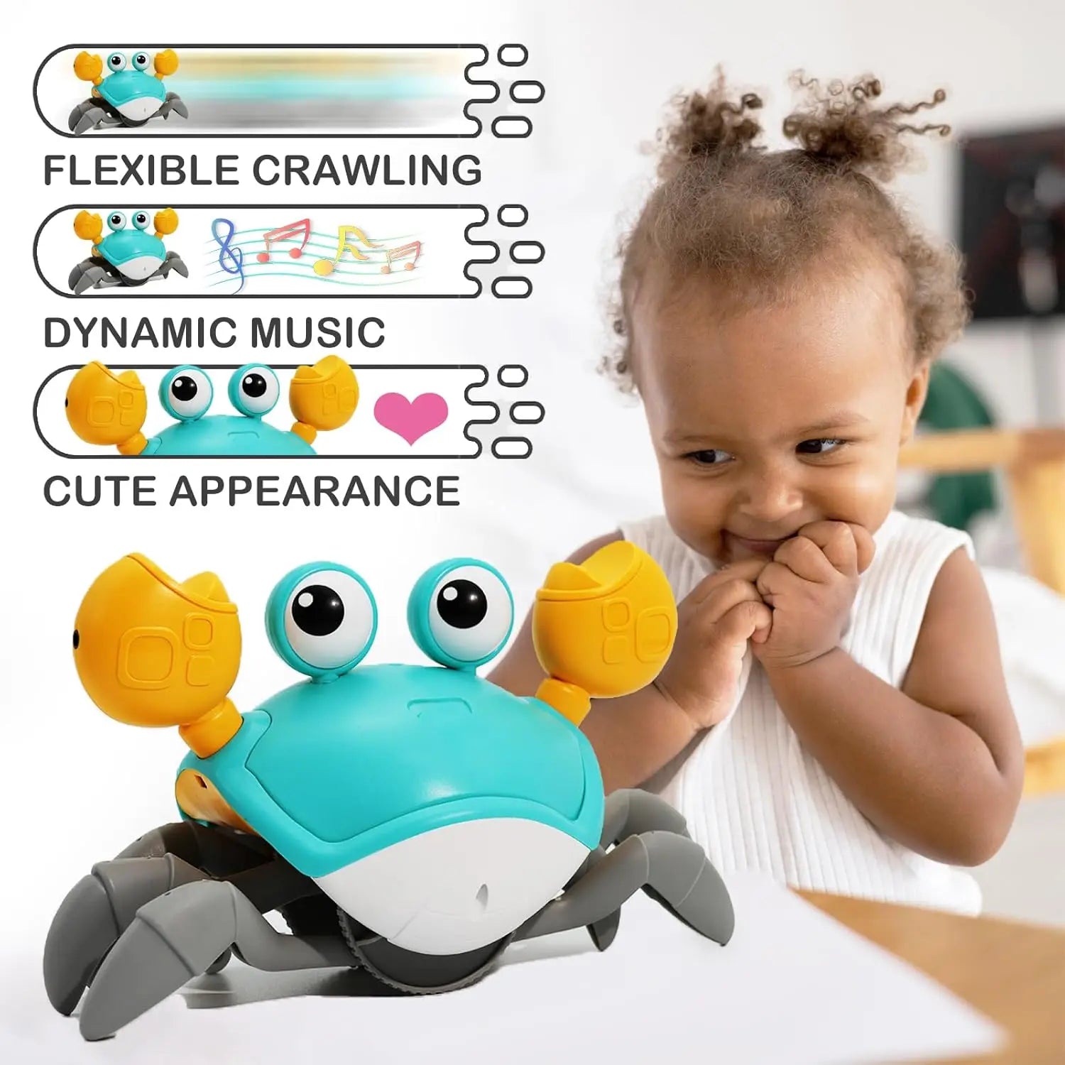 Caranguejo de brinquedo para bebês que engatinha, caranguejo interativo para bebês brincarem de bruços com música