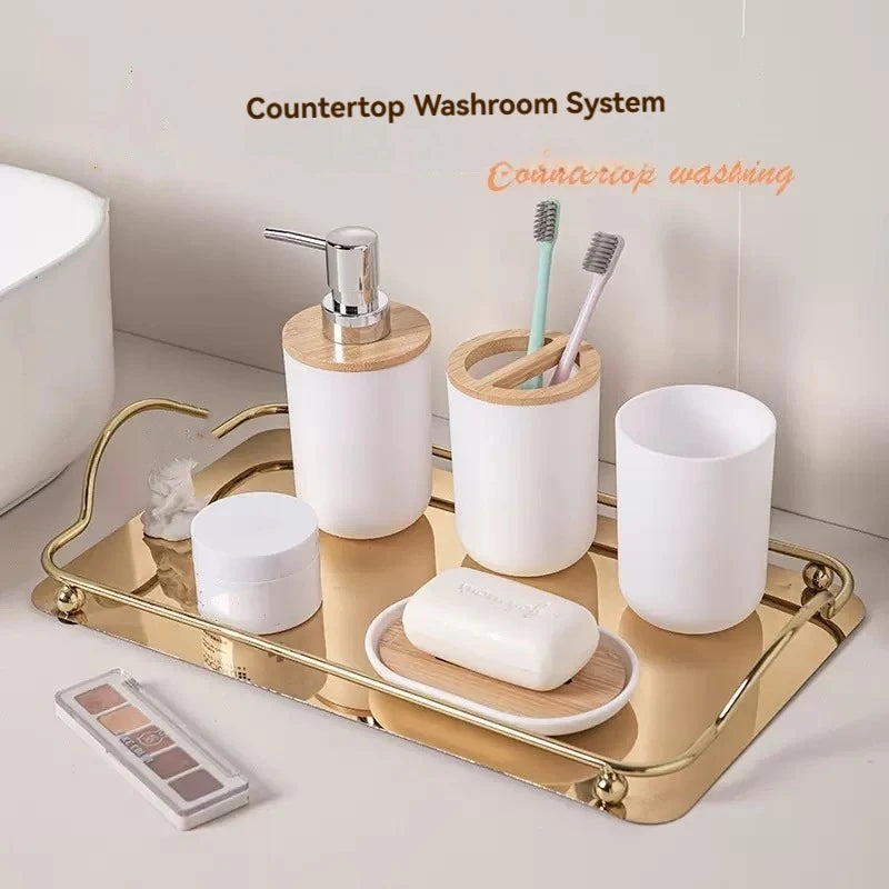 Conjunto de seis peças para banheiro doméstico, incluindo porta-escova de dentes e escova sanitária