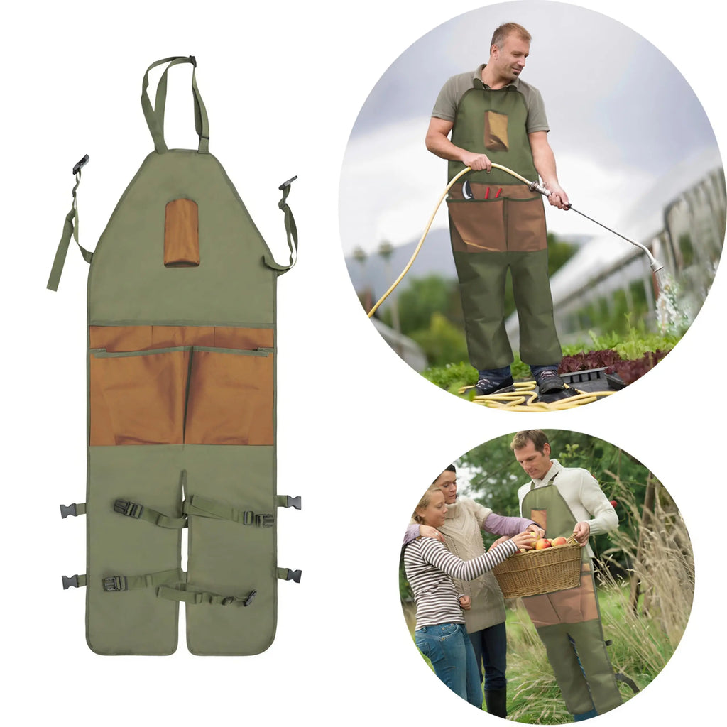 Gartenschürze, Schürzenmann, Ernteschürze mit Taschen, wasserdicht, verstellbar, verstärkte Knie für Rasenmähen und Mähen