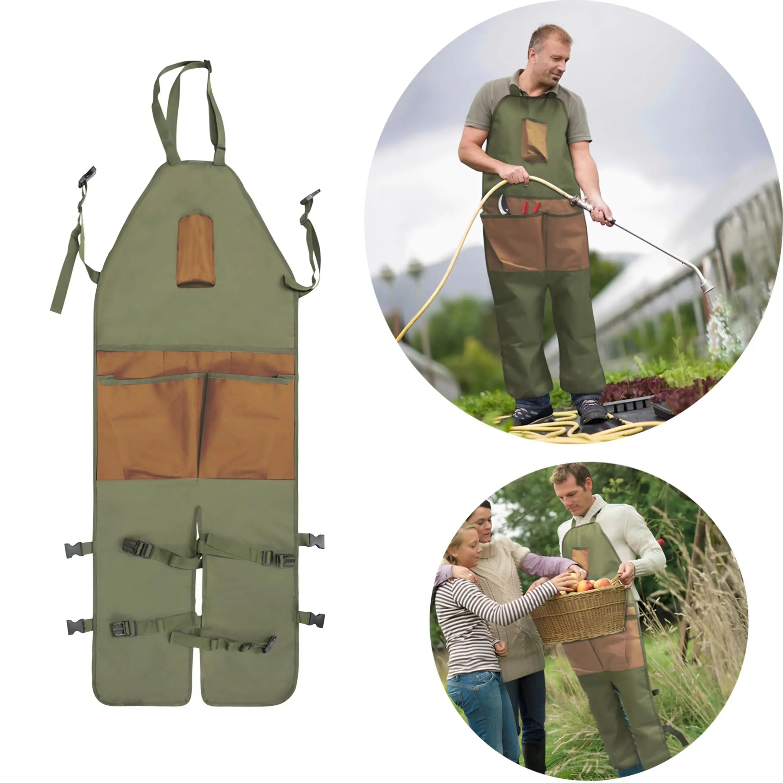 Gartenschürze, Schürzenmann, Ernteschürze mit Taschen, wasserdicht, verstellbar, verstärkte Knie für Rasenmähen und Mähen
