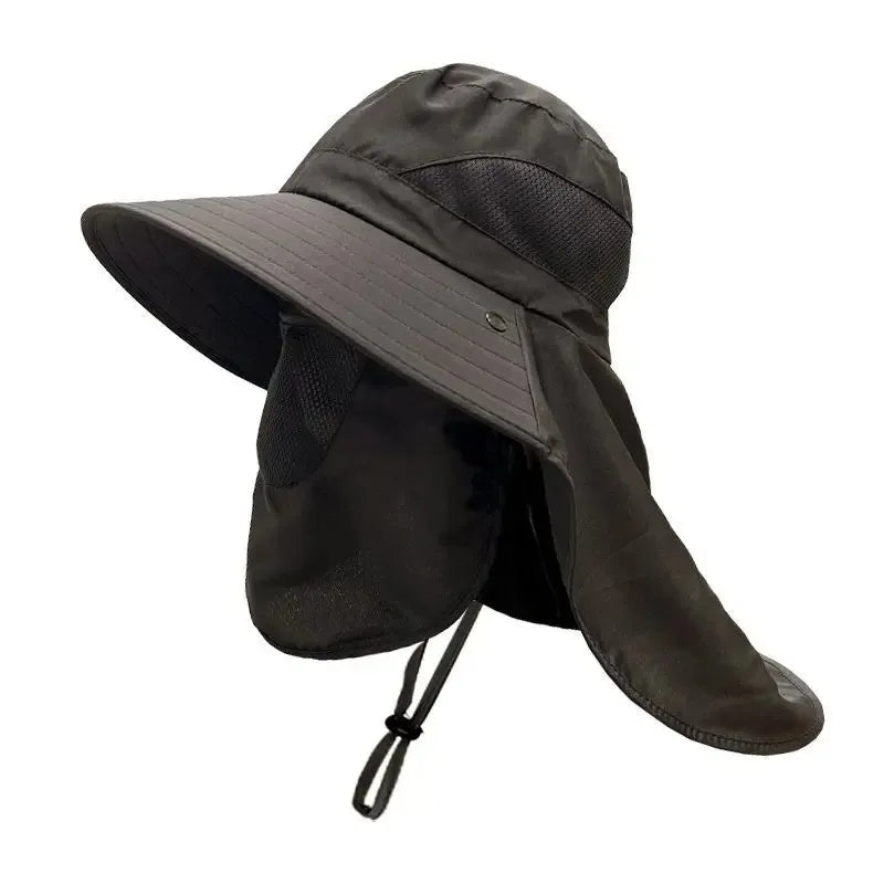 Chapéu de Sol Masculino com Proteção Solar UPF50+ e Cobertura Removível para Rosto e Pescoço para Pesca ao Ar Livre