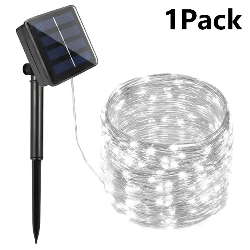 Cordão de luzes LED solares de 7M/12M/22M/32M para caminhos externos
