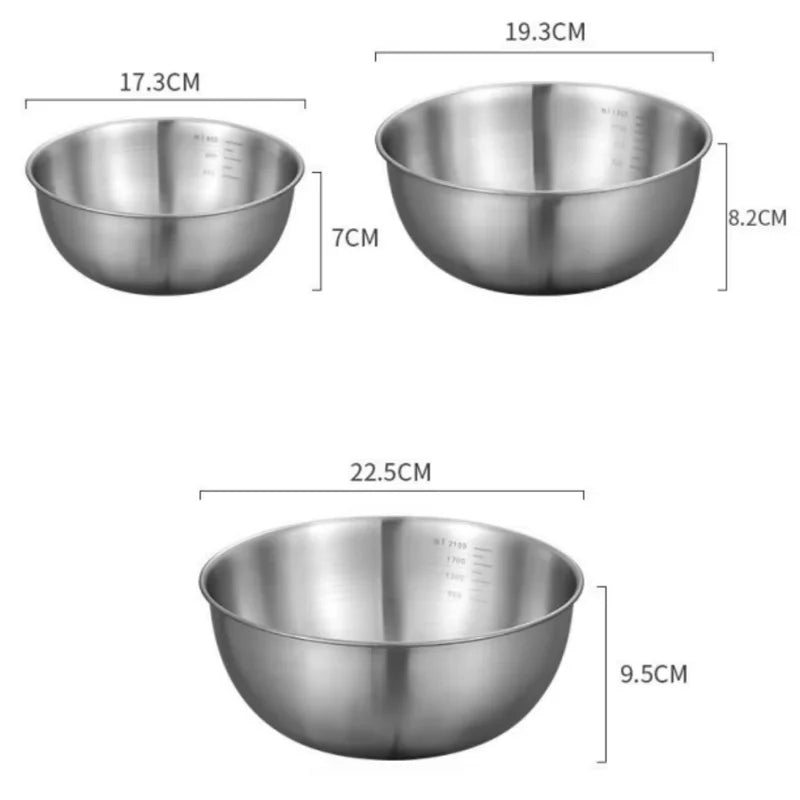 Set aus 1 bis 3 Edelstahl-Schüsseln mit Skala zum Kochen, Backen und Aufbewahren von Lebensmitteln…