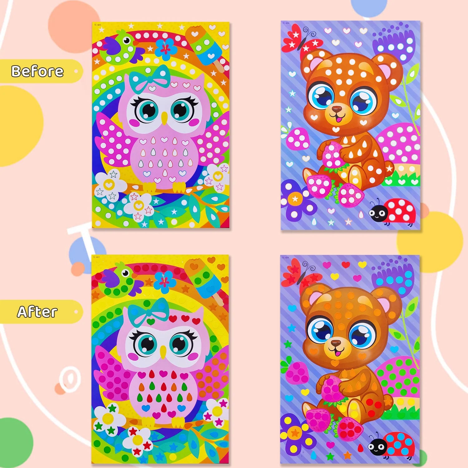 Livro de colorir infantil com pontos para colorir, faça você mesmo, desenho de animais de desenho animado em mosaico