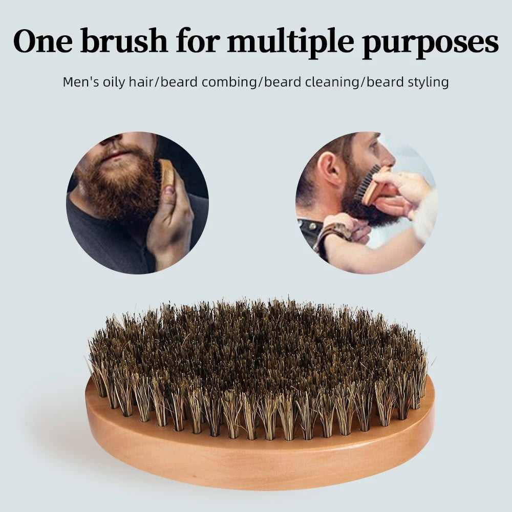 Escova de cabelo masculina com cerdas de javali para barba natural.