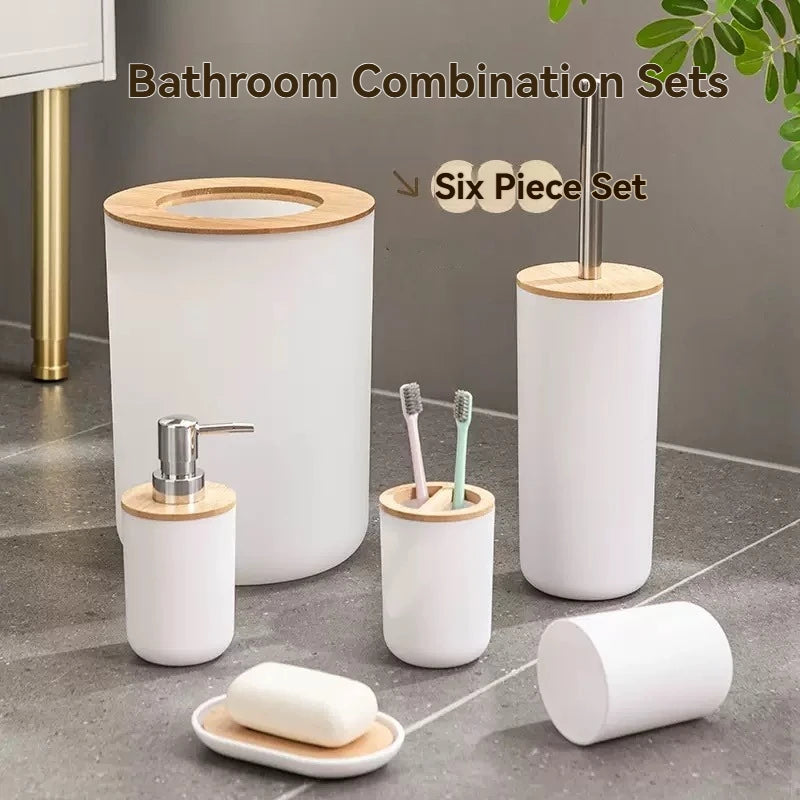 Conjunto de seis peças para banheiro doméstico, incluindo porta-escova de dentes e escova sanitária