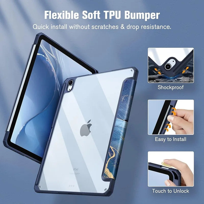 Capa para iPad 12ª, 11ª, 10ª, Air 4ª, 5ª e 10,9" com suporte para Apple Pencil.