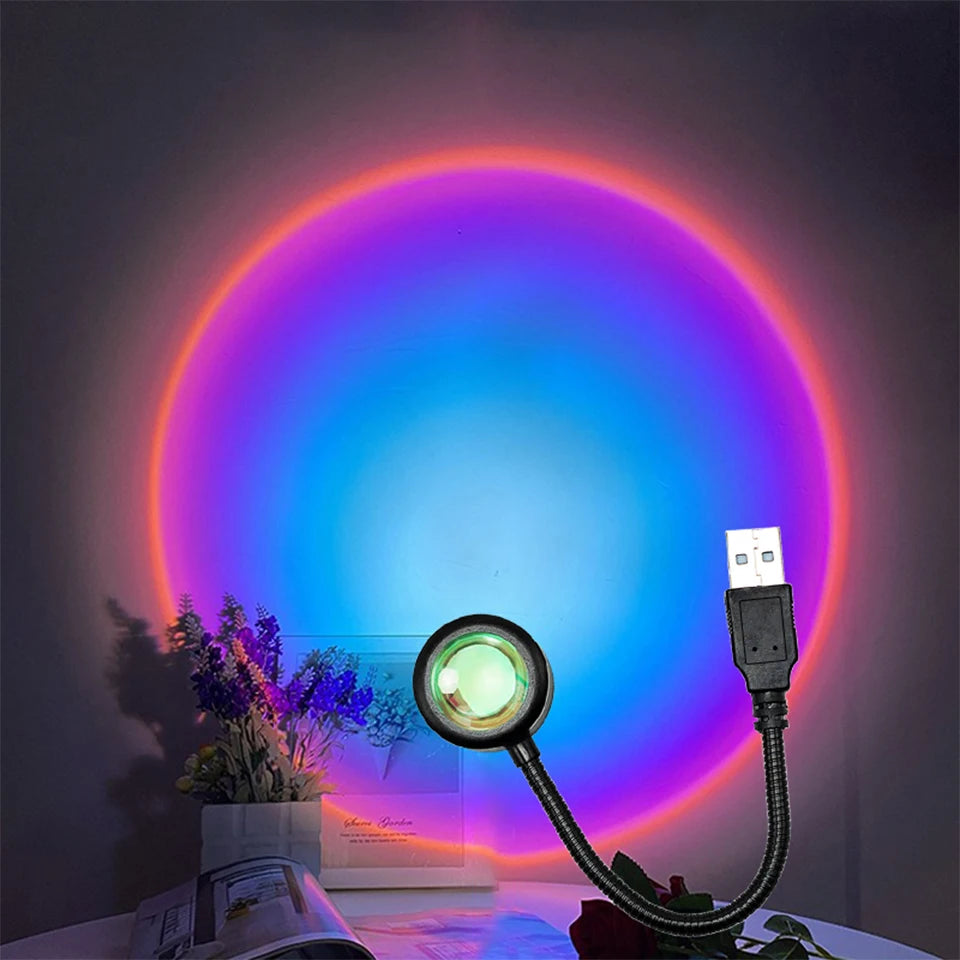 Luminária noturna LED com projetor USB para pôr do sol, decoração de festa de aniversário...