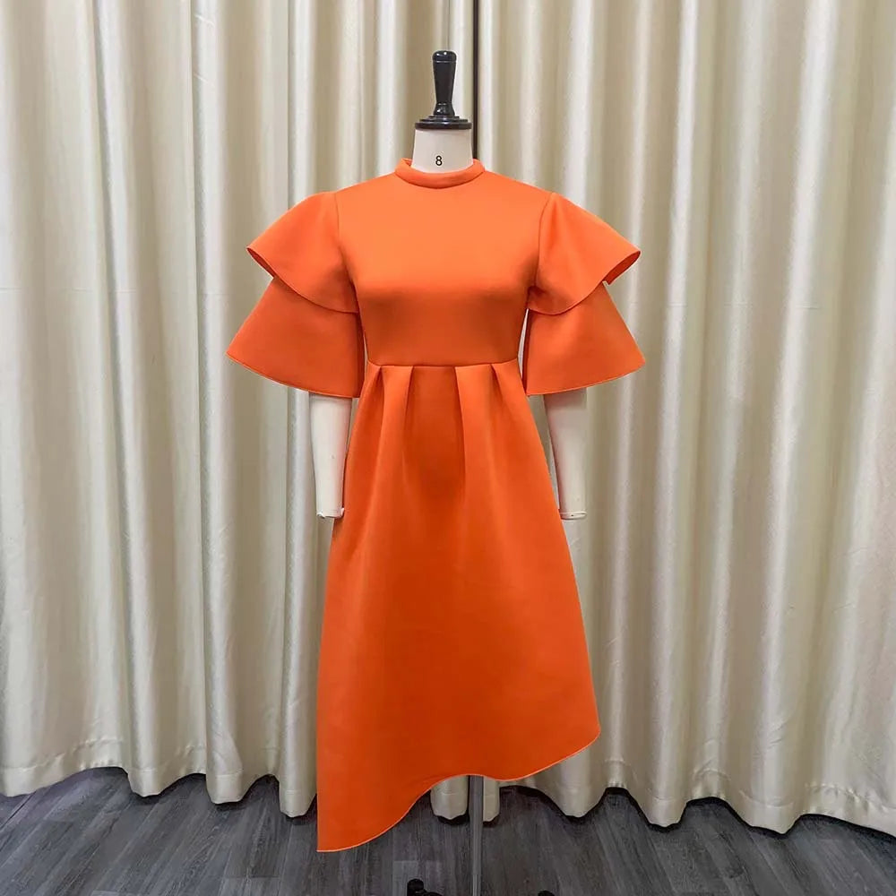 Vestidos de festa elegantes para mulheres, modelo 2024, com decote redondo e mangas com babados