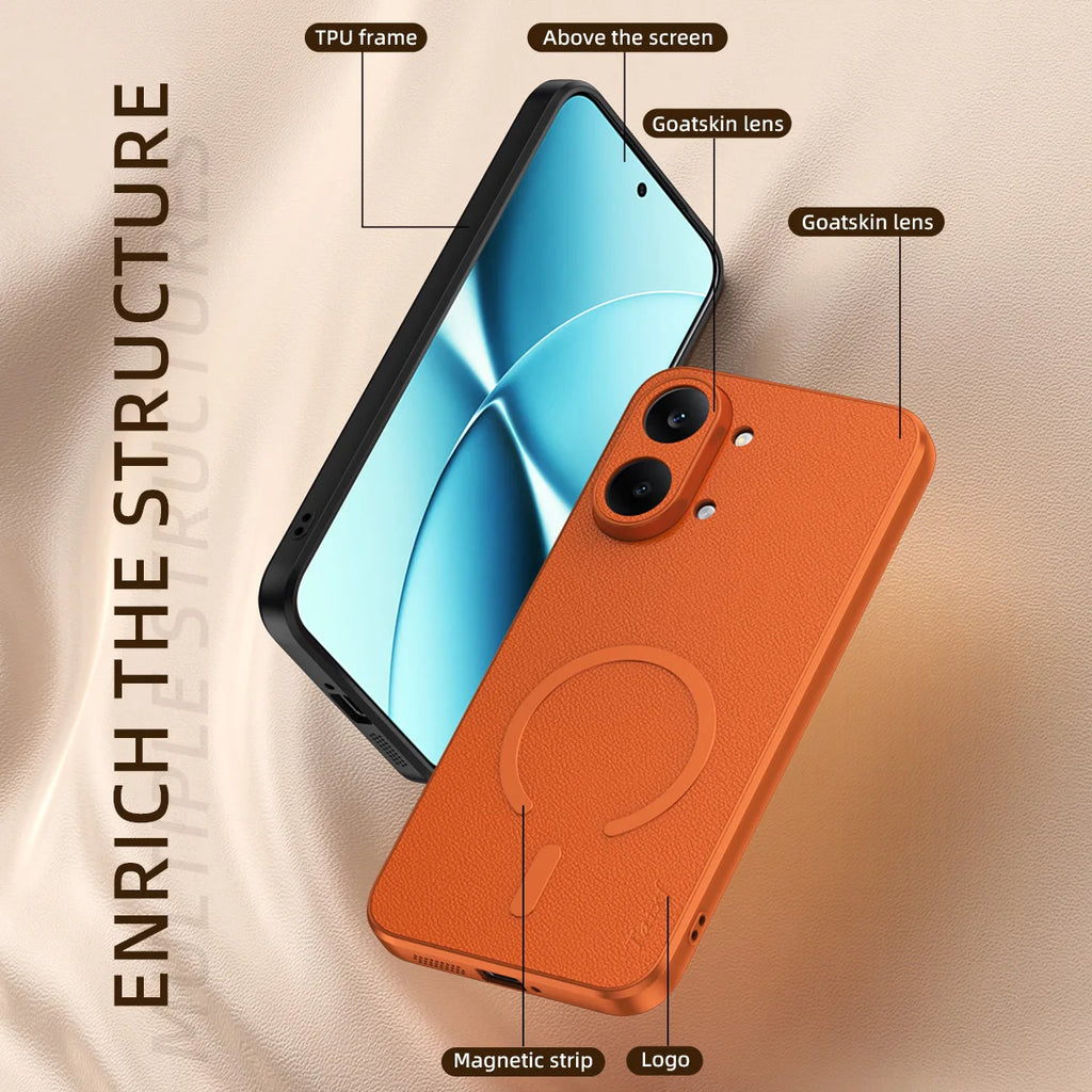 Capa para Redmi Turbo 5 Max em pele de cabra com carregamento sem fio magnético