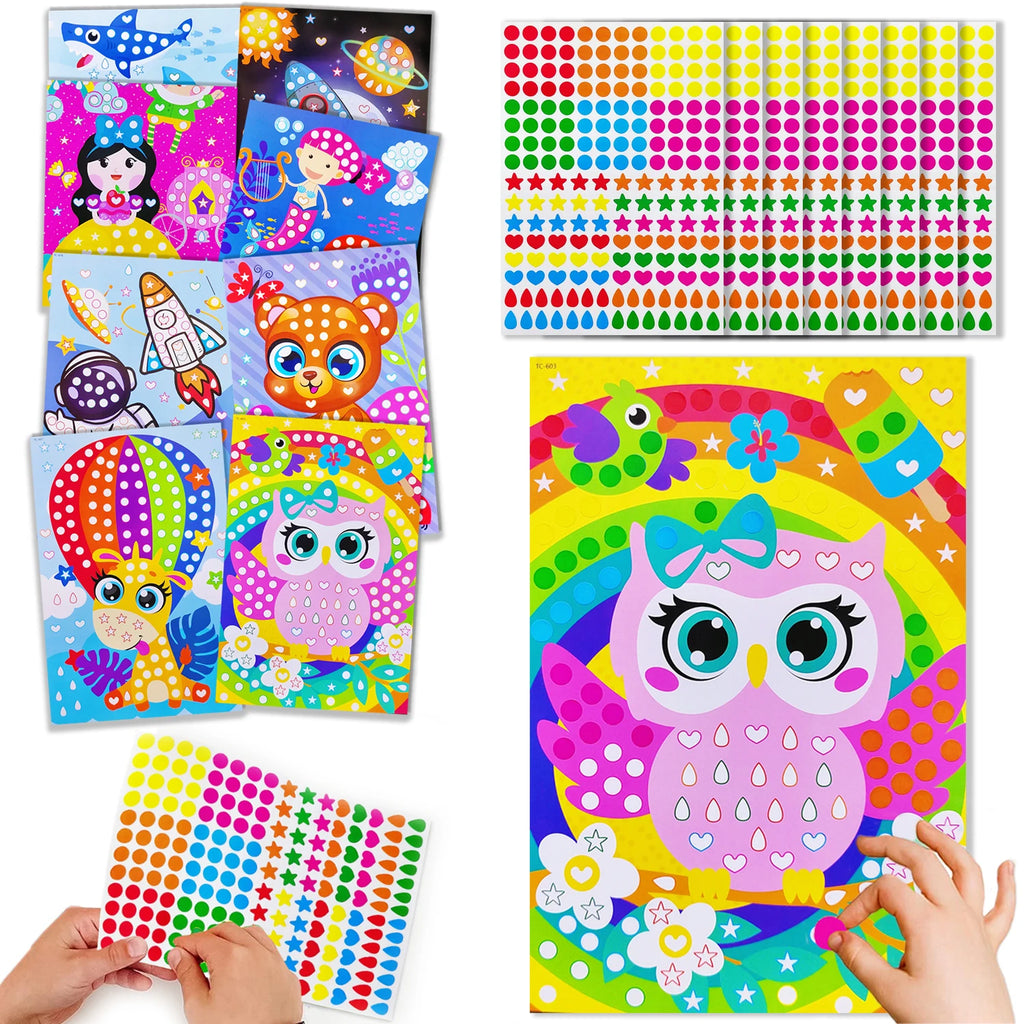 Livro de colorir infantil com pontos para colorir, faça você mesmo, desenho de animais de desenho animado em mosaico